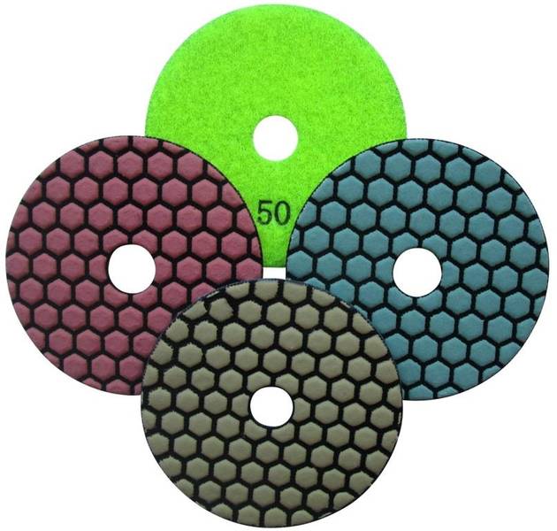 Dia-Polierpads Trocken Super Premium 100x20,0 mm, 8er-Satz, Korn 50-BUFF, Klett