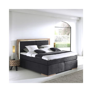 naturoo Boxspringbett Marcel 180x200cm schwarz inkl. Premium Topper & LED Beleuchtung