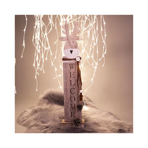 dameco Holzständer Hirsch 8 LED 66.5cm mit Schal und Schriftzug Welcome