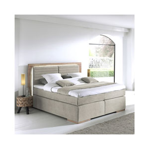 naturoo Boxspringbett Marcel 160x200cm beige inkl. Premium Topper & LED Beleuchtung