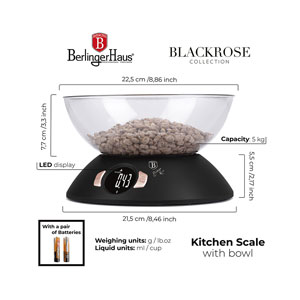 Berlinger Haus Küchenwaage mit Schüssel Black Rose Collection