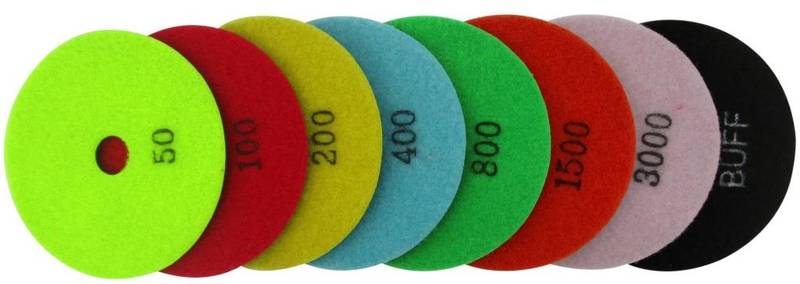 Dia-Polierpads Trocken Super Premium 100x20,0 mm, 8er-Satz, Korn 50-BUFF, Klett