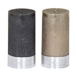 Kerze Rustic Glitter mit Metall (7x13.5cm) 3versch.Farben