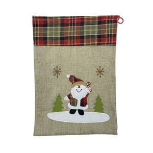 dameco Jutesack mit rotem Zugband Santa und Schneemann 21x30cm