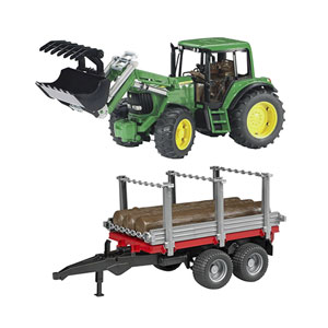 Bruder Traktor mit Frontlade & Holztransportanhänger