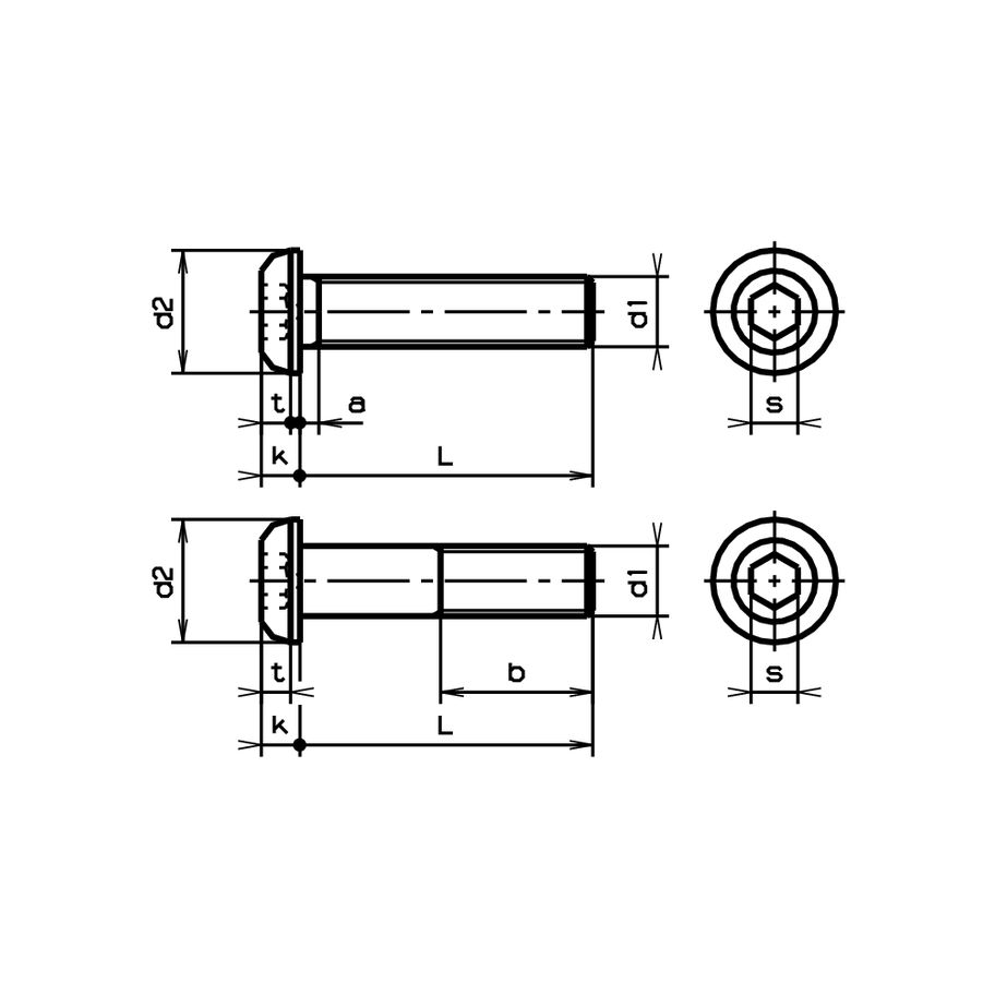 Linsen-Schrauben In-6Kt ISO 7380-1 rostfrei A2 M6x20