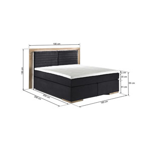naturoo Boxspringbett Marcel 160x200cm schwarz inkl. Premium Topper & LED Beleuchtung