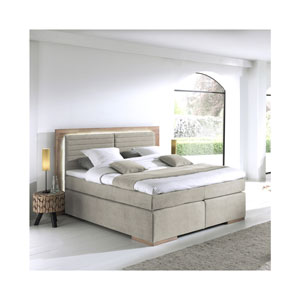 naturoo Boxspringbett Marcel 180x200cm beige inkl. Premium Topper & LED Beleuchtung