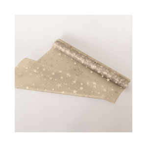 dameco Dekostoff "Organza" gold + goldige Sterne 30x300cm