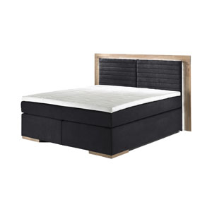 naturoo Boxspringbett Marcel 160x200cm schwarz inkl. Premium Topper & LED Beleuchtung