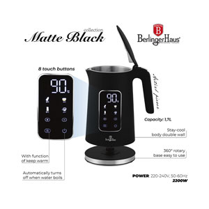 Berlinger Haus Wasserkocher mit Digitalanzeige Black Vantage Collection
